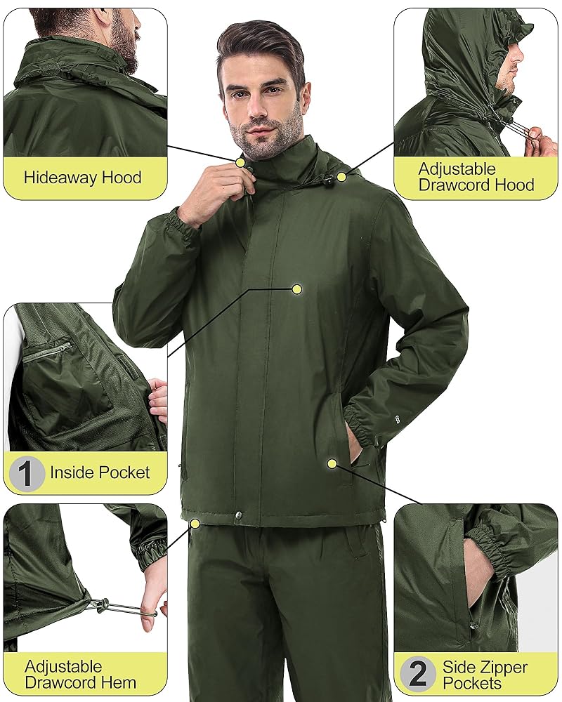 Amazon.com: 33,000ft Men's Rain Suit Packable Waterproof